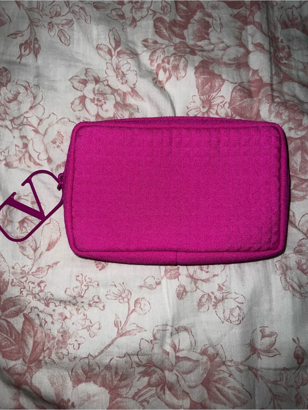 Valentino Hot Pink Zipper Pouch with V Charm